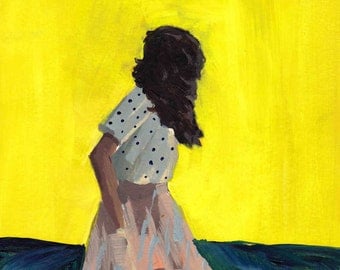 Swirl. wall art giclee print of original painting with navy blue and yellow