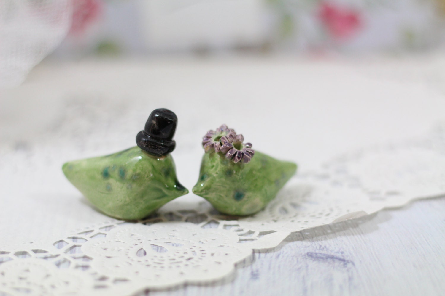 Custom love Birds Wedding Cake Topper, Personalized Wedding Cake Topper, Clay Figurine, Cute birds