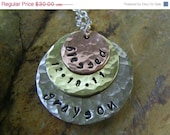 ON SALE Layered Mixed Metal Trio Necklace. Hand Stamped. Personalized. Mother Necklace. Copper, Brass, Silver.