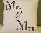 Mr. & Mrs. Pillow Cover 18" x 18" White Cotton Fabric with Black Embroidery