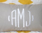 Personalized Monogrammed Pillow Cover 12" x 20" Gray Cotton Fabric with White Embroidery