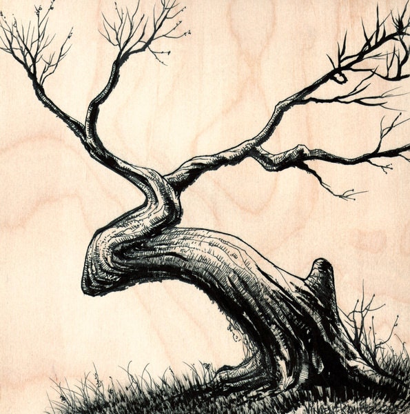 Tree  - Ink Illustration on wood Panel