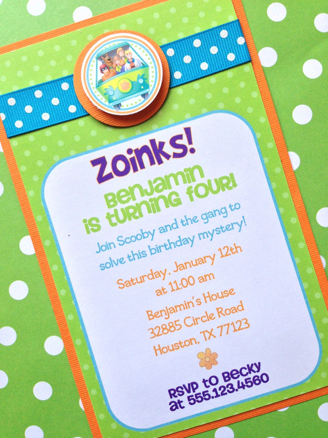 Scooby Doo Personalized Invite, Custom Party Invitations - Set of 12