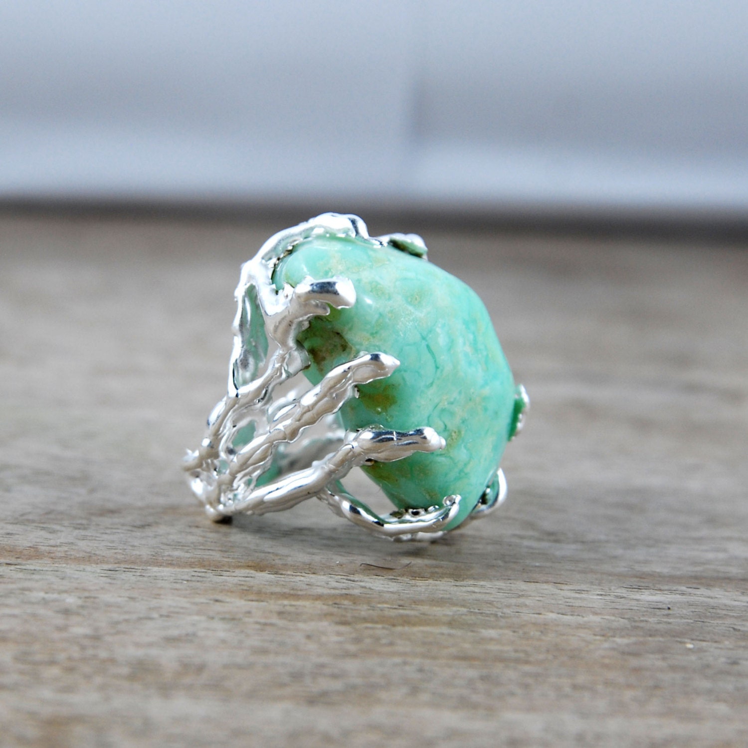 SAMPLE SALE - Reef ring Silver Plated and Chyroprase - One of a kind