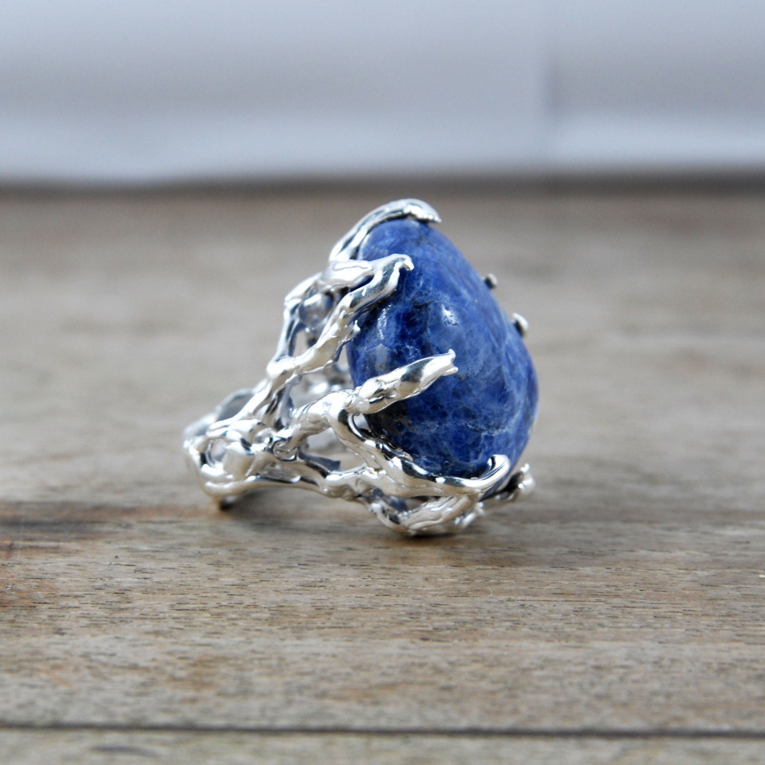 SAMPLE SALE - Reef ring Silver Plated and Sodalite - One of a kind