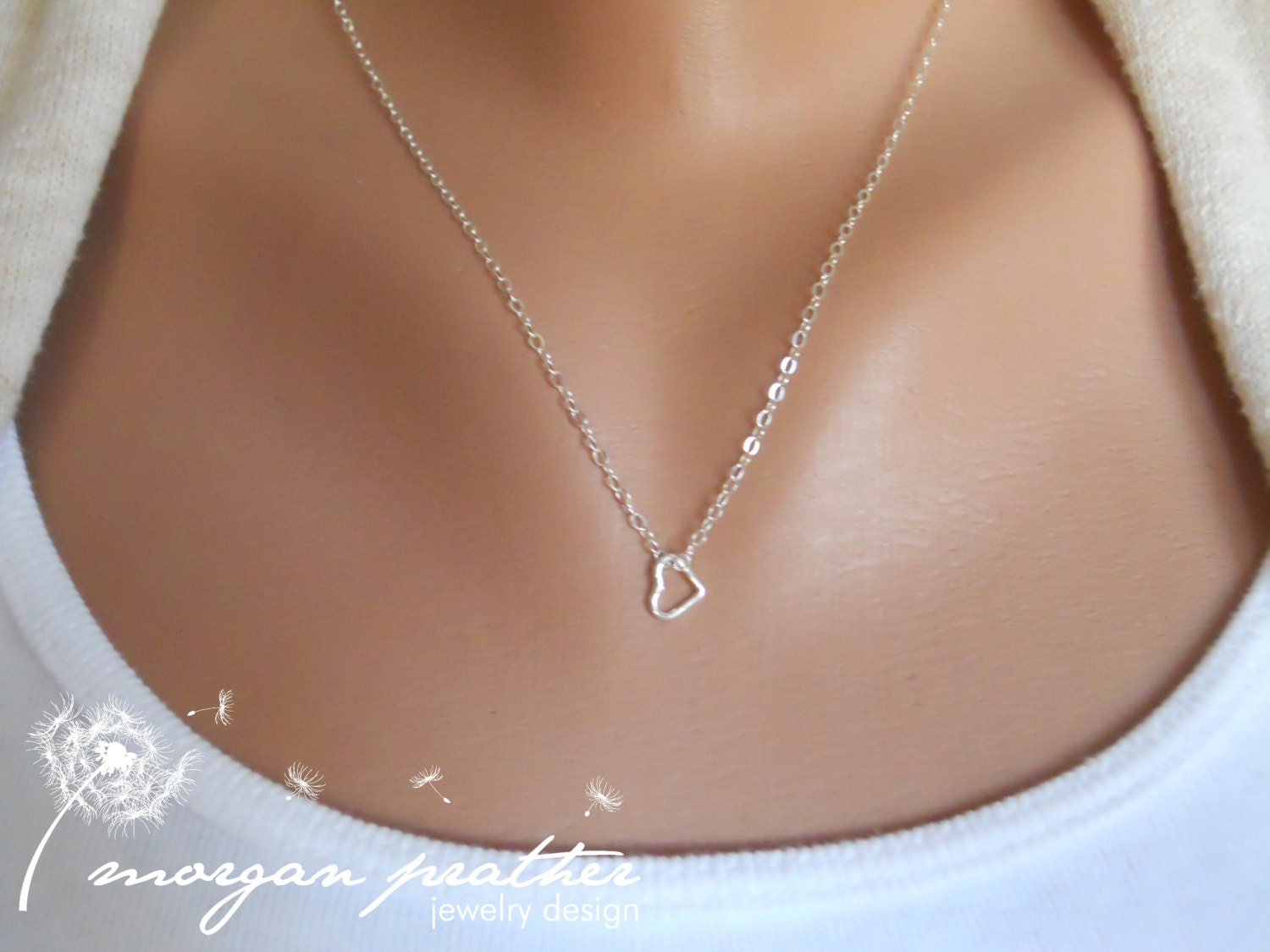 Sterling Silver Tiny Heart Necklace - Modern Dainty Minimal Simple Necklace - Cute Gift - morganprather