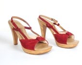 20% OFF VACATION SALE S A L E 70s Strappy Platform Wooden Heels (6.5)