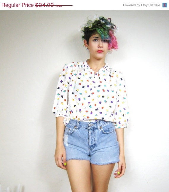 20% OFF VACATION SALE S A L E 70s Party Polka Dot Ruffle Blouse (S/M)