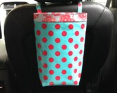 Car Bag MICHAEL MILLER Aqua and Red DOTS,  Car Bag, Women, Car Litter Bag, Car Accessories, Car Organizer, Car Trash Bag