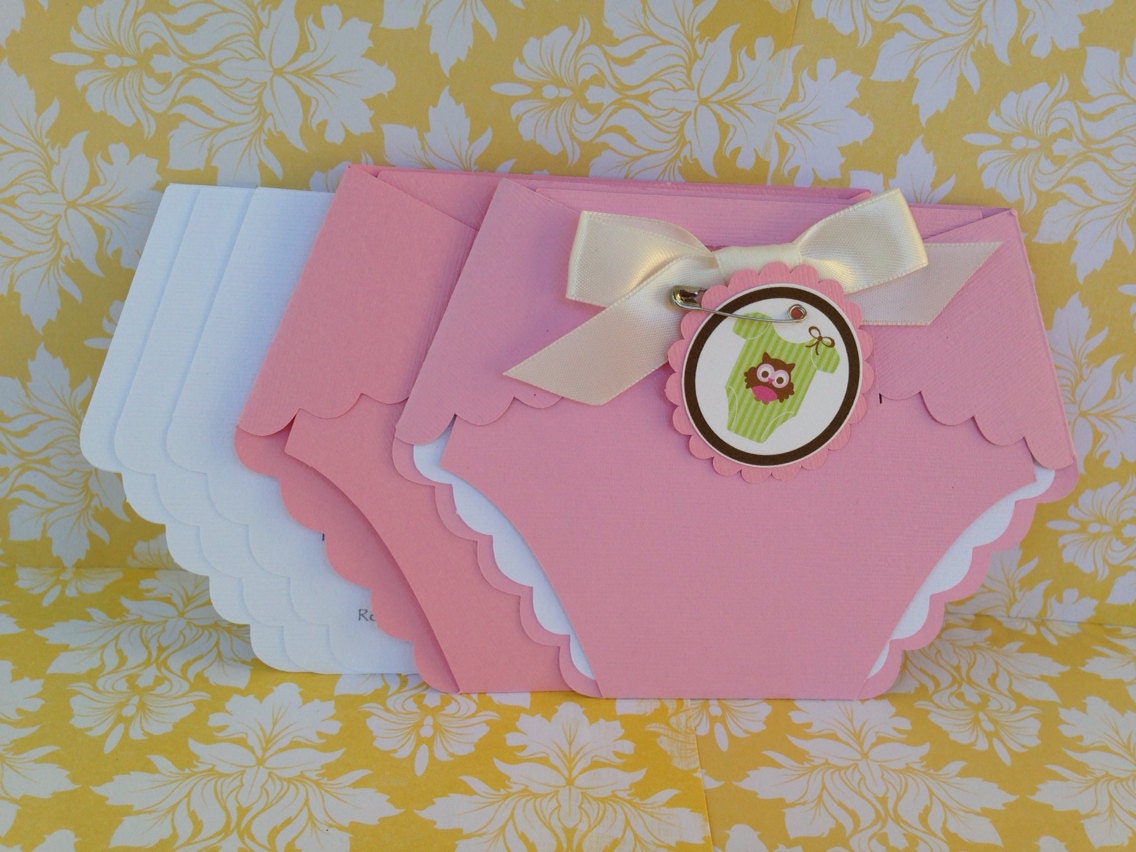 25 Pink Baby Shower Diaper invitations Baby Owl Diaper Invitations - Baby Invitation - Baby Shower - Owl Invitation