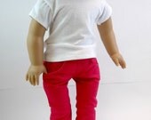 18 inch Doll Clothes American Girl Doll  White T Shirt & Fuschia Jeans  Toys