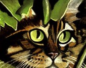Camo Kitty cat with green eyes by Michaeline McDonald 8x10 inches