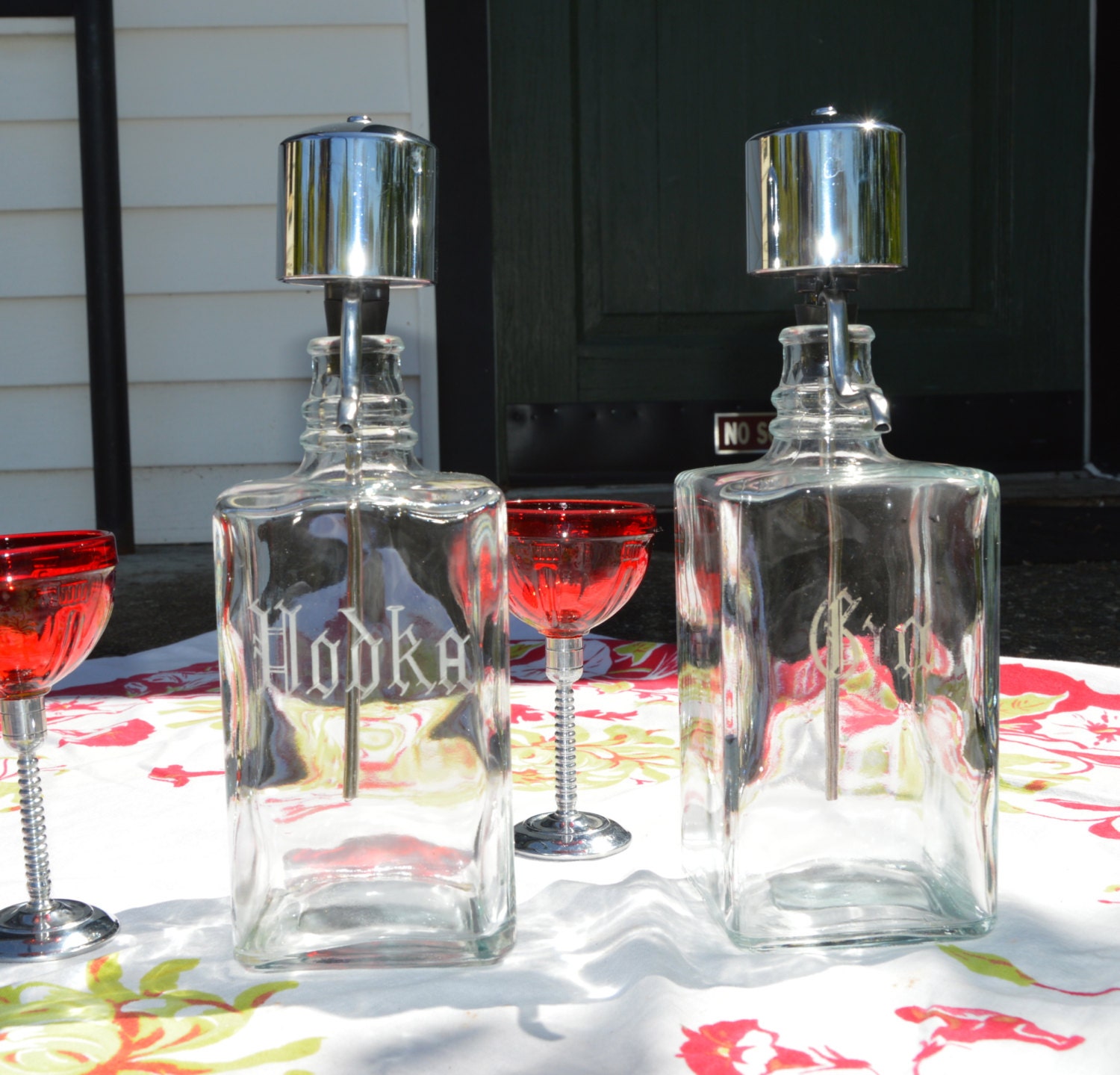 Mid Century Glass & Chrome Gin Decanter