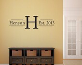 Last Name Wall Decal with Initial - Established date decal - Medium