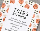 Made-to-order Birthday Baseball Soccer Basketball Party Invitation - Sports
