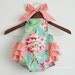 Bliss Bouquet with Coral/White Polka dot Retro Style Sunsuit Romper / Size NB, 0-3m, 3-6m, 6-12m, 12-18m and 18-24m