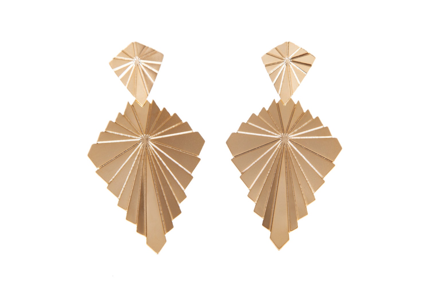 Shine Bright Like a Diamond  Art  Deco Geometric Long Earrings in Gold NEW COLLECTION