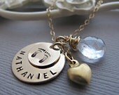 Personalized New Mom Necklace, Baby Name Necklace, Custom Birthstone, Birthdate, Hand Stamped Jewelry