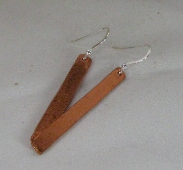 2 inch copper bar dangle earrings with sterling silver ear wires