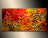 ORIGINAL Abstract Painting, ModernTextured Palette Knife Metallic Art by Henry Parsinia 48x24