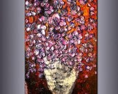 ORIGINAL Abstract Art, Contemporary Blue - Pink , Flowers Bouquet in Vase, Thick Textured Palette knife Painting by Henry Parsinia