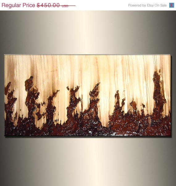 Original Modern Brown White Abstract Contemporary Fine Art rich textured Oil Painting by Henry Parsinia Large 48x24