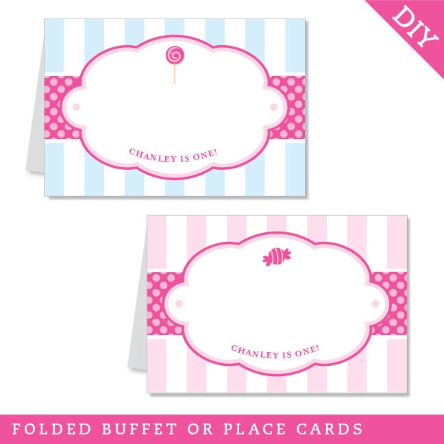 Lollipop party - Personalized DIY printable buffet cards or place cards