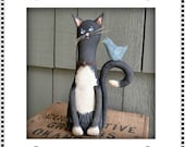 E Pattern Black Cat and Bluebird Shelf Sitter Pattern Instant Download Cat and Bird Soft Sculpture Pattern