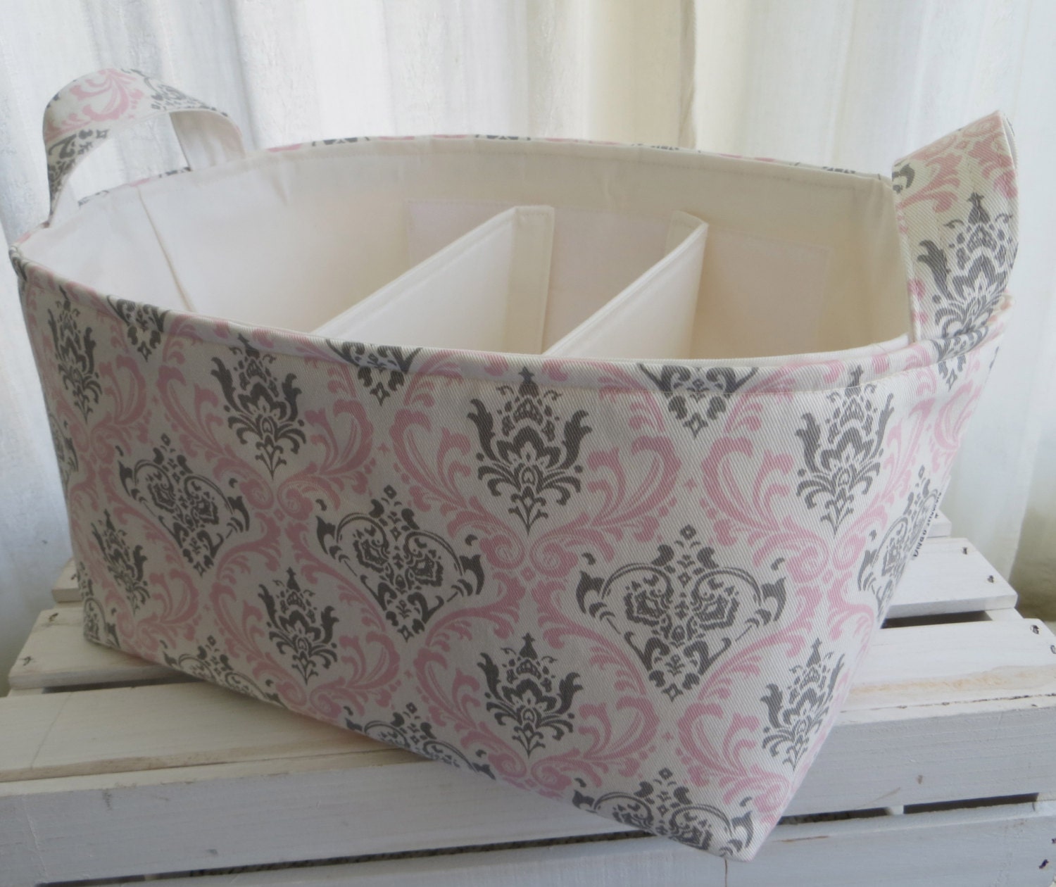 Diaper Caddy, Fabric Basket bin with adjustable and removable dividers 12 x 10 x 7