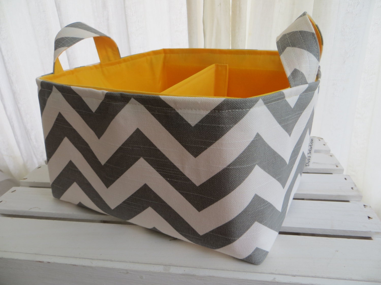 Diaper Caddy, Fabric Basket bin with adjustable dividers 10 x 10 x 6 Chevron Premier fabric