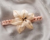 Silk Bridal Garter, Peach with Ivory Lily