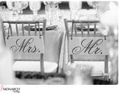 Mr. and Mrs. Chair Signs with Thank You on the back.  6 x 12 in. Crisp Paint, 2-sided Wedding Signs, Photo Prop.