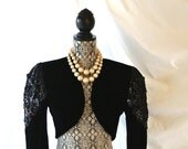 Memorial Day Sale Vintage women's velvet shrug, retro, rocker, 80's bolero jacket, black velvet, 1980's fashion, sequin lace, True Rebel Vi