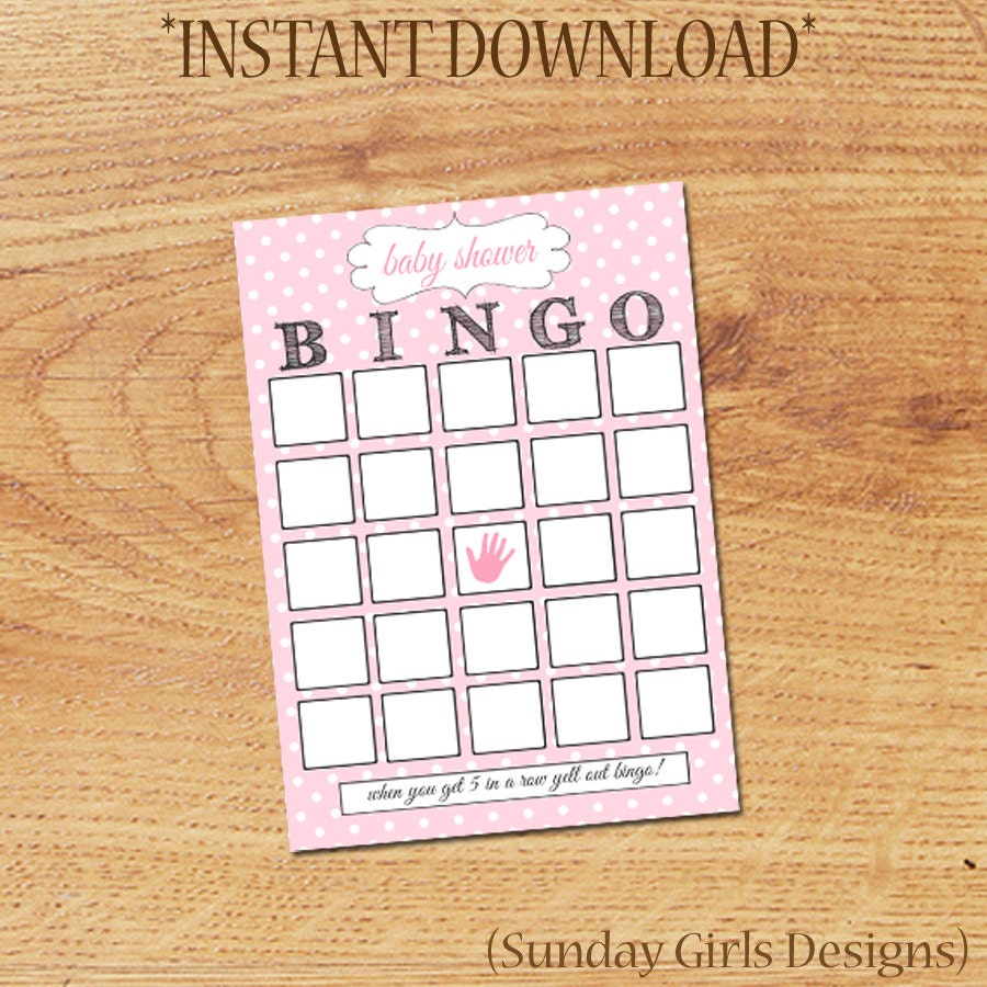 INSTANT DOWNLOAD - Baby Shower  Bingo Shower Game - Baby Girl Pink