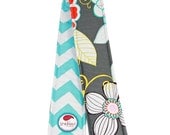 Chevron Camera Strap Cover Funky Gray Floral and Aqua White Chevron Reversible