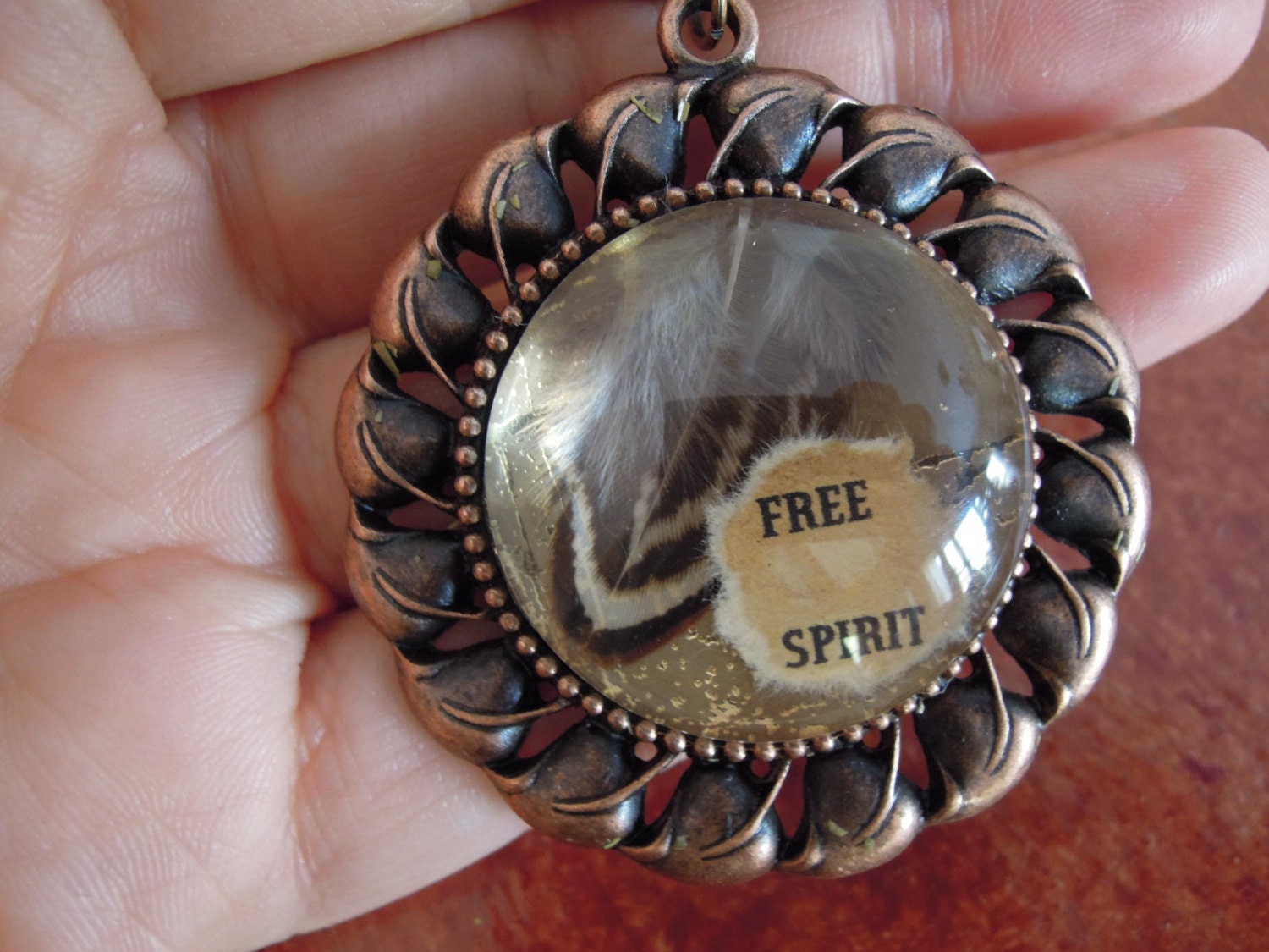 FREE SPIRIT, Copper Metal Pendant Necklace, Word art jewelry, Zen-Gypsy