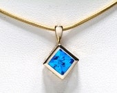 Electric Blue Quartz Ice Cut Gold Pendant