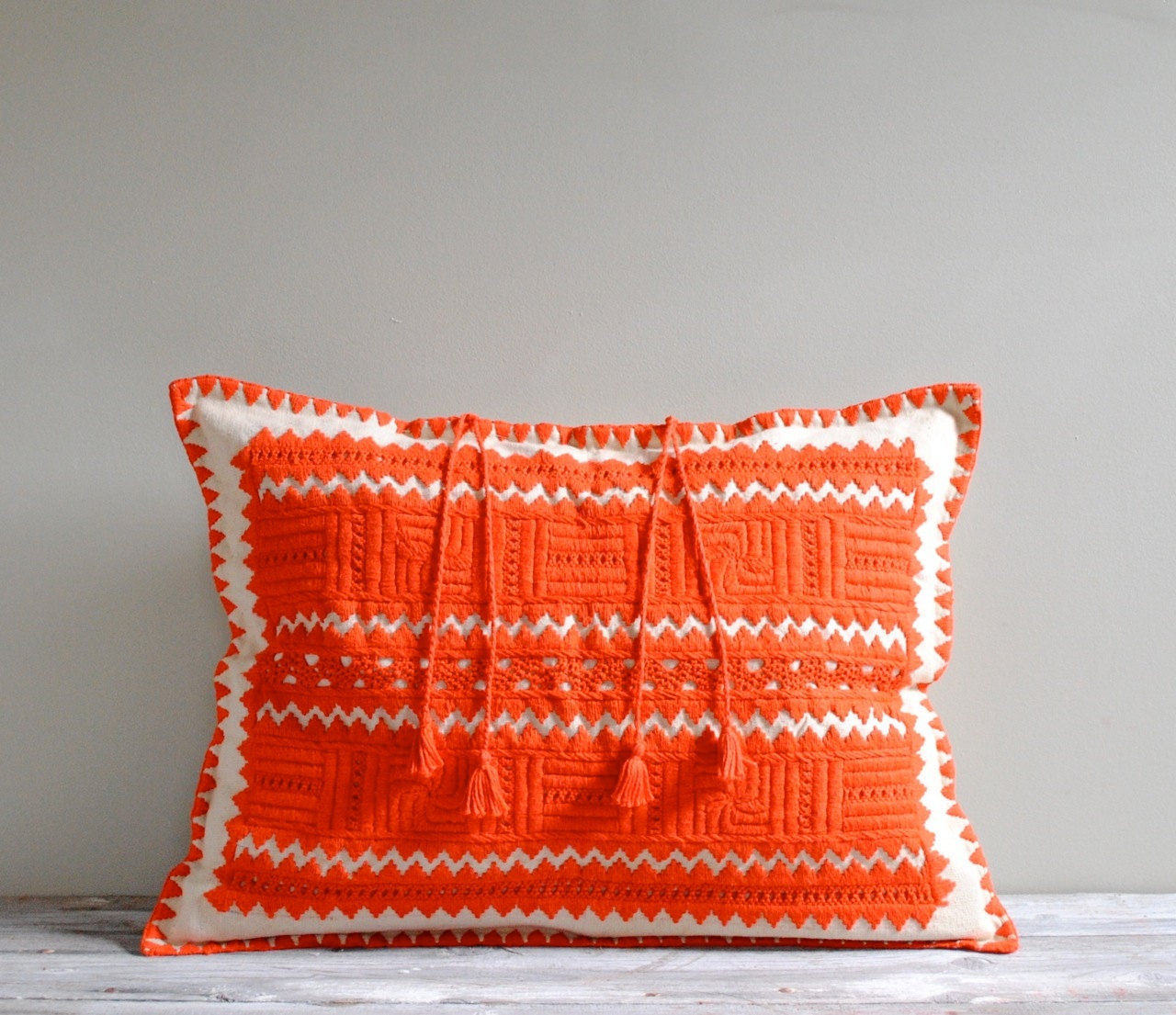 Vintage Embroidered Pillowcase Boho Pillow Case Mexican Embroidery