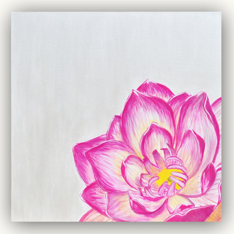 Contemporary Painting on Canvas Pink Lotus Flower - 24" x 24"