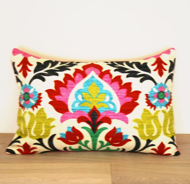 Multicolor. Throw Pillow. Accent Pillow. Lumbar Pillow. Pattern. Pink. 12 x 18