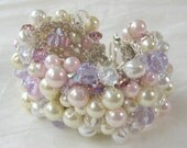 Wedding Bridal Bridesmaids Bracelet Cuff, Pearl Crystal, SWEET SCENT LILAC, Lavender,  Light Violet,  Pink, Ivory, White,