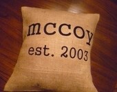 16 x 16 Personalized Burlap Pillow Cover