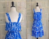 SALE Vintage 1970s Dress 70s Blue Sundress Blousy Cotton Womens Size Small