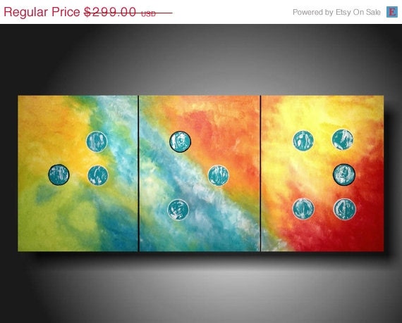 ART PAINTING SALE Art original Abstract painting Today show  Jmjartstudio Original 3 piecel Braille Painting 24 X 54 inches Joy