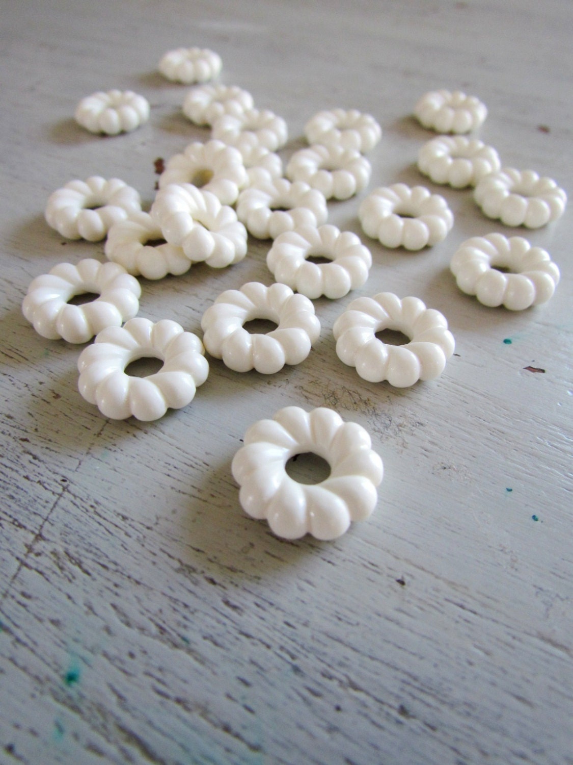Vintage Lucite Scalloped White Ring Beads