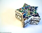 Mosaic Jewelry Box: Star, Iridescent Stained Glass and Silver Mirror
