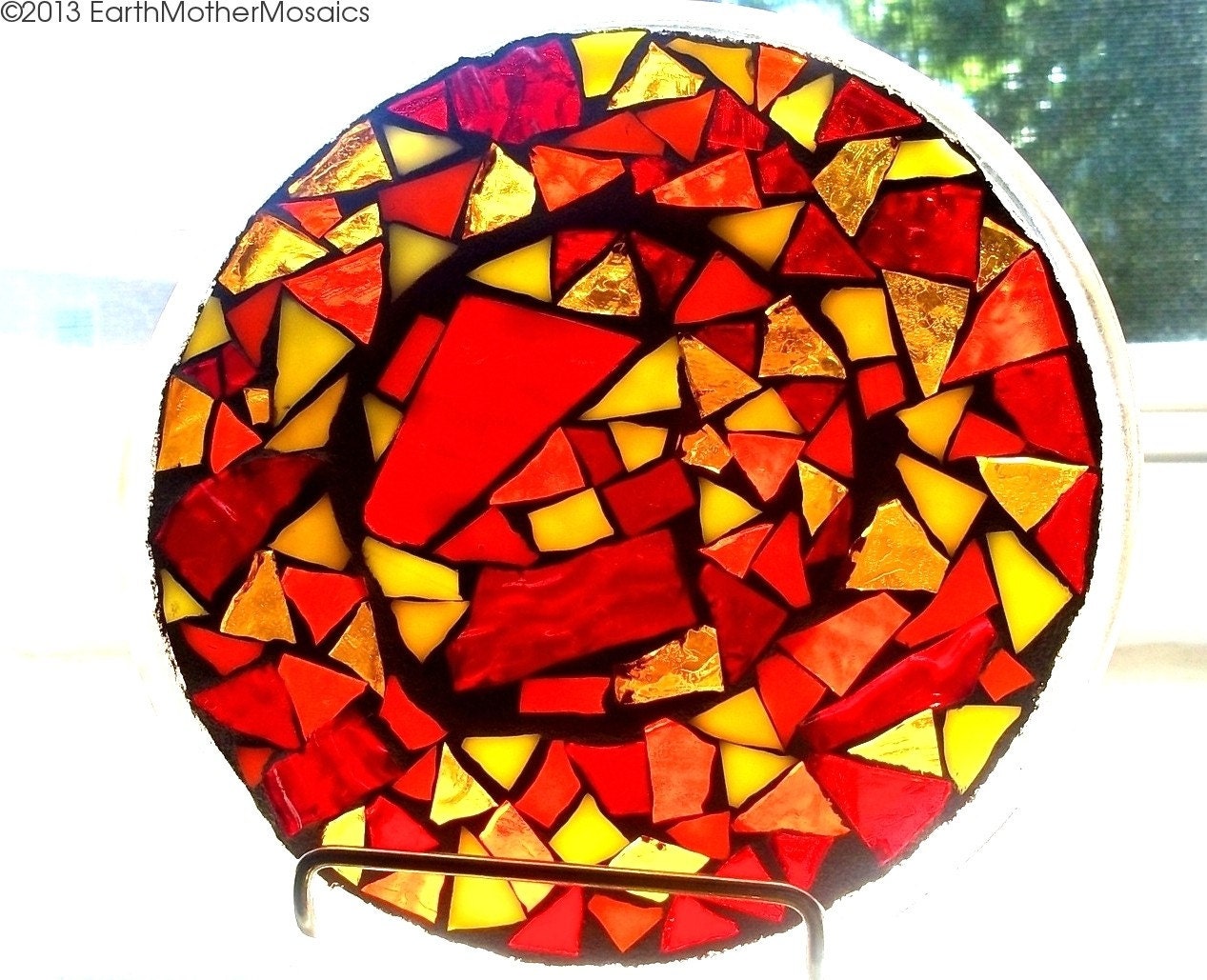 Stained Glass Mosaic Plate: Mosaic Trivet, Red, Yellow, Orange