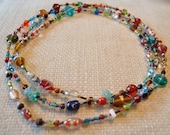 Beaded NECKLACE - Long 26" (52") Multiple Colors Red Blue Green Seed Bead Glass Bead - Goes with Everything Necklace 02