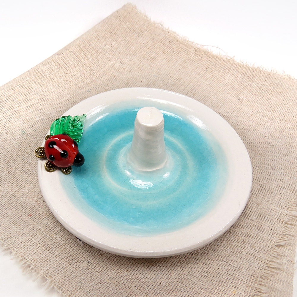 Ladybug wedding ring holder, lady bug jewelry dish, newlywed, engagement