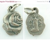 On Sale 25% Off Vintage French Vintage Notre Dame du Cap Catholic Medal - Rose Shaped Charm - MM62